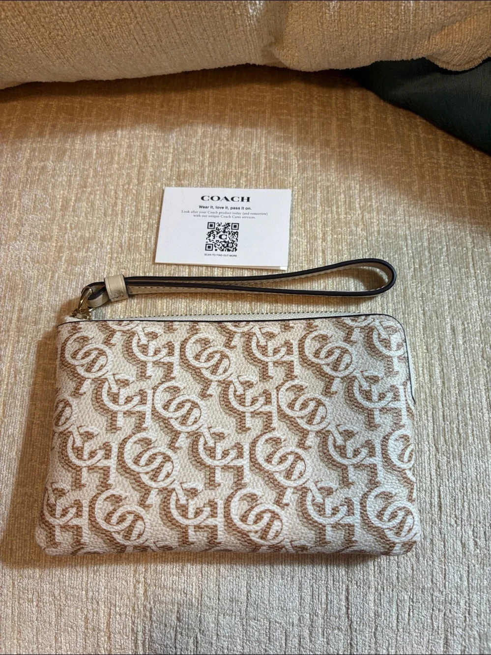 Coach Beige & Cream Signature Wristlet